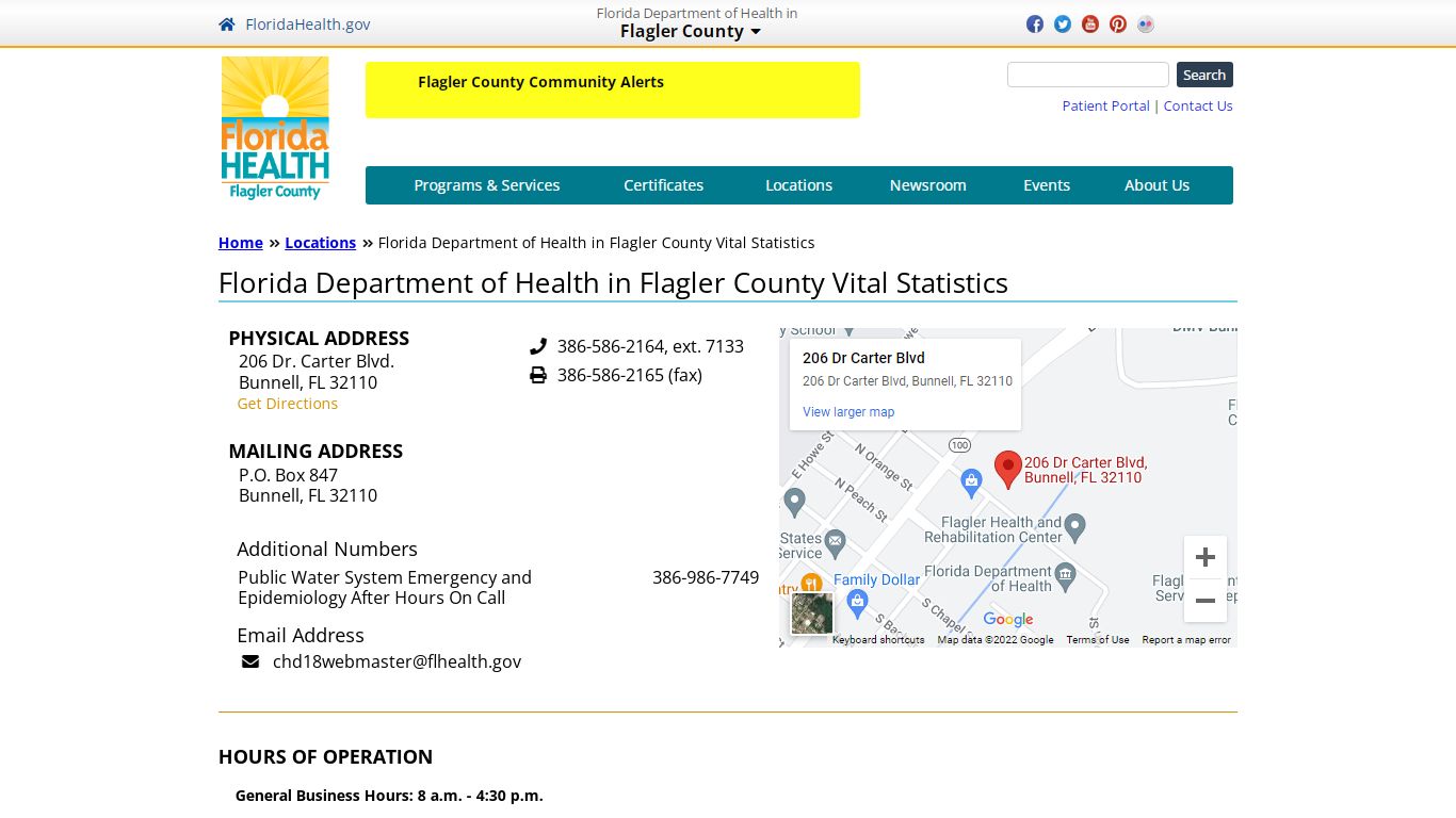 Florida Department of Health in Flagler County Vital Statistics