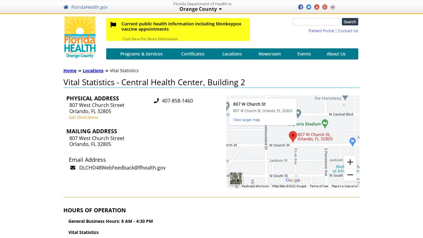 Vital Statistics | Florida Department of Health in Orange